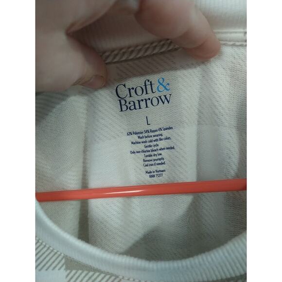 Croft&Barrow Woman L Brown Cream Plaid Tunic Sweatshirt Pullover Casual Comfort - Picture 4 of 10